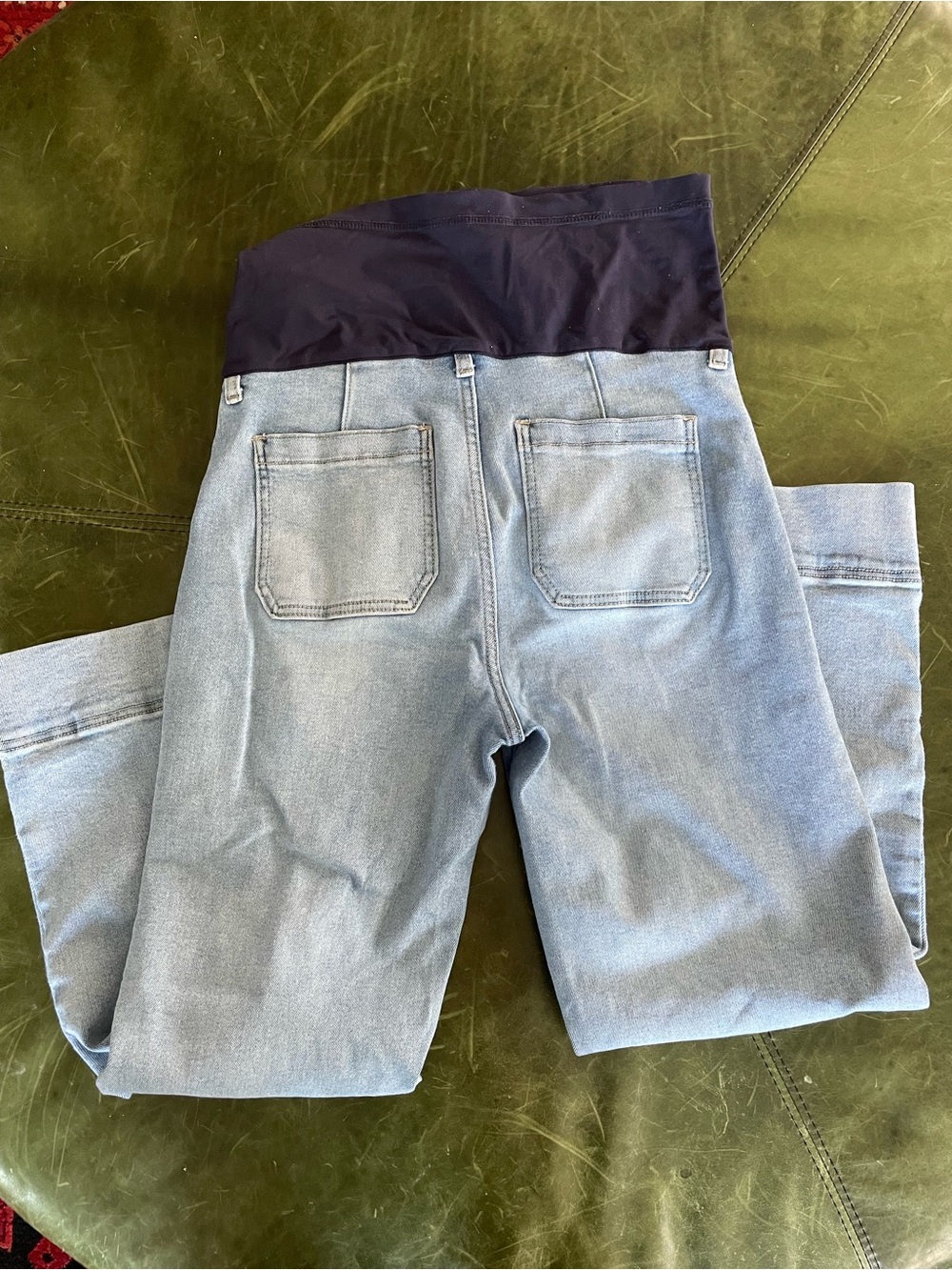 Pinkblush Light Blue Flare Maternity Jeans with Navy Waist Panel